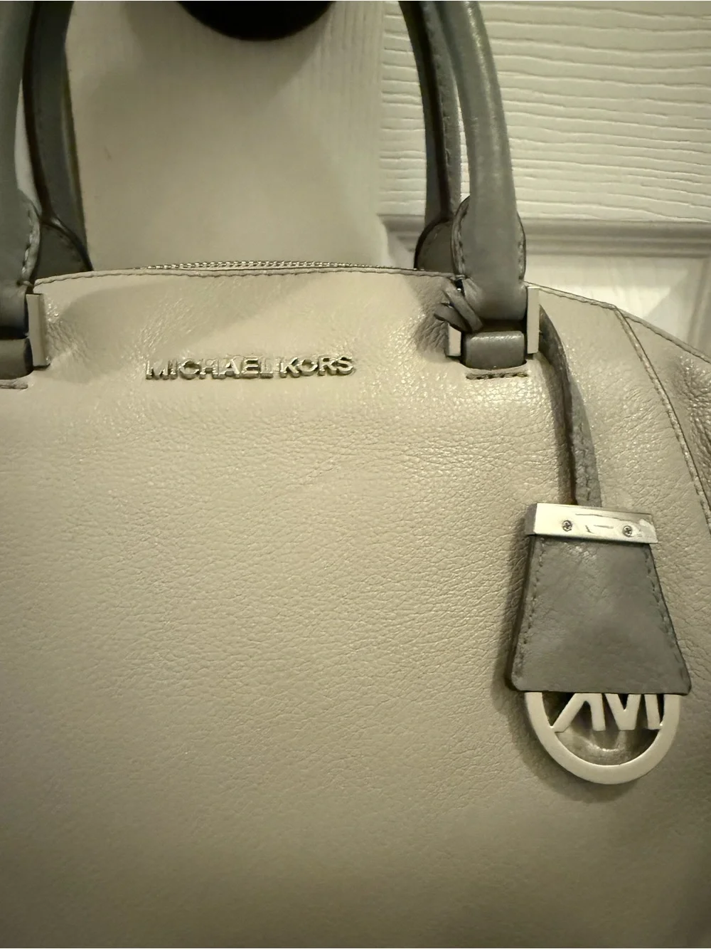 Michael Kors Riley (Pearl Grey) Leather Satchel with Shoulder Strap